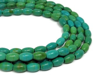 Green and Blue Turquoise Oval Bead - 8mm by 5.5mm - 50 beads - Whole Strand - teal green synthetic turquoise rice or barrel