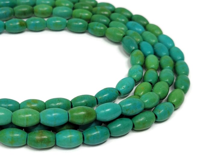 Green and Blue Turquoise Oval Bead - 8mm by 5.5mm - 50 beads - Whole Strand - teal green synthetic turquoise rice or barrel - mixed color