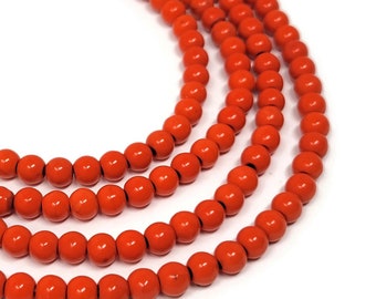 Orange 6mm Round Bead - 69 beads - bright mandarin orange synthetic turquoise - whole strand