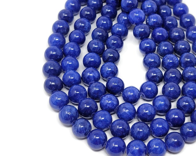 Denim Blue Mountain Jade 12mm Round Bead - Whole Strand - 32 beads - blueberry shiny opaque dyed marble