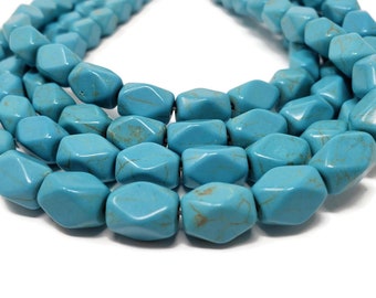 Blue Turquoise Howlite Faceted Tube or Rectangle Bead - 12mm x 8mm x 8mm - 34 beads - sky blue synthetic turquoise matrix - whole strand