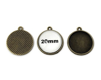 Antique Bronze Bezel with 20mm Tray - blank grid back cabochon setting - 26mm by 23mm by 2mm - 100 50 25 10 5 - pendant cup teeth edge