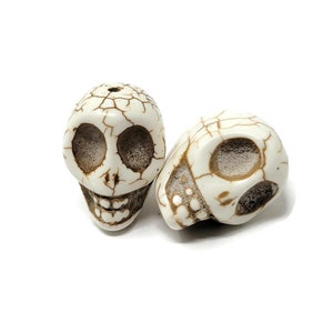 Bone White Howlite Extra Large Skull Bead - 30mm by 28mm by 24mm - Jumbo Huge Over 1 Inch - synthetic turquoise - cream beige 1 2 3 4 5 pcs