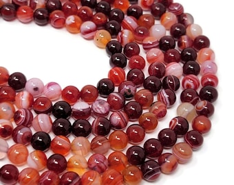 Red Banded Agate 6mm Round Beads: Striped Stone Strand