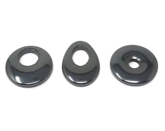 Black Hematite Donut Beads - Three Sizes - non magnetic gunmetal ring metallic pi stone gray focal hematine around 1 inch - single or set