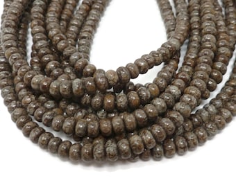 Brown Snowflake Obsidian Rondelle Bead - 6mm by 4mm - Full Strand - 96 beads - dark brown and white spotted natural stone abacus