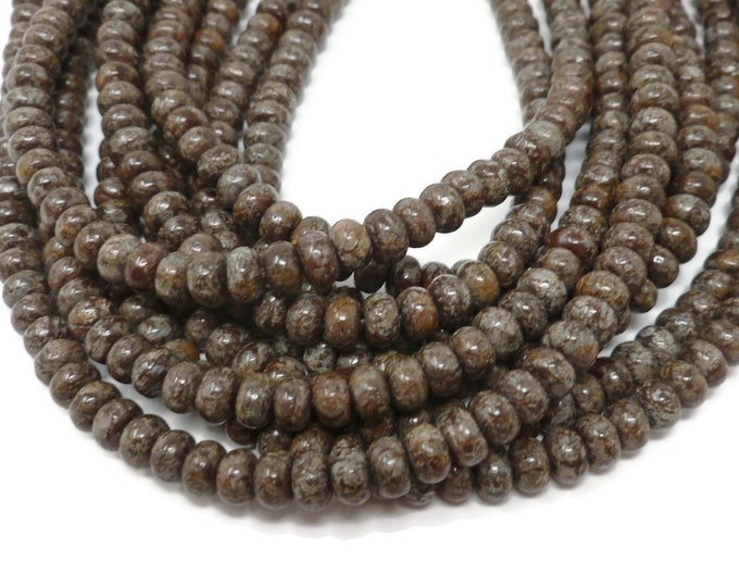 Brown Snowflake Obsidian Rondelle Bead - 6mm by 4mm - Full Strand - 96 beads - dark brown and white spotted natural stone abacus