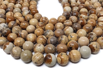 Picture Jasper 10mm Round Beads: Neutral Stone Strand - 37 Beads