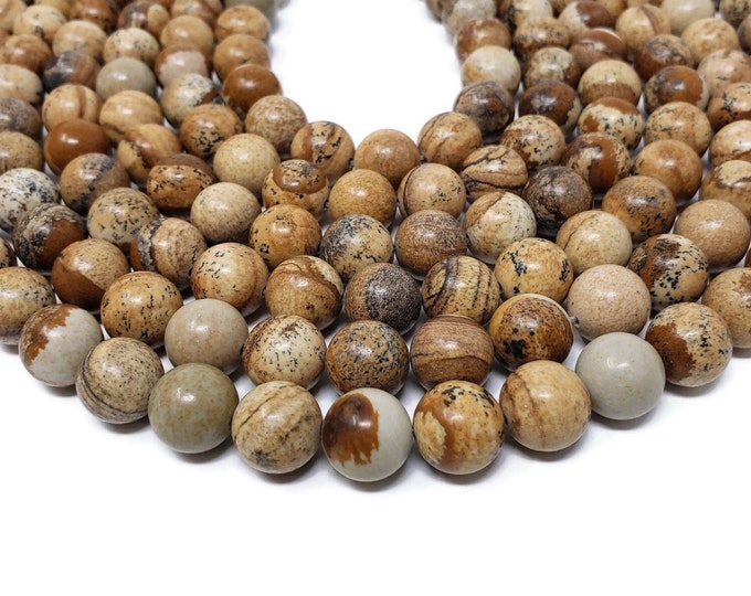 Picture Jasper 10mm Round Bead - Whole Strand - 37 beads - brown tan beige gray black neutral stone