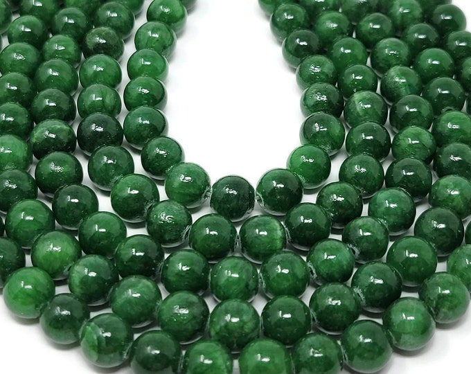Green Mountain Jade 8mm Round Bead - 49 beads - Whole Strand - Mashan jade - green candy jade - dark green marble