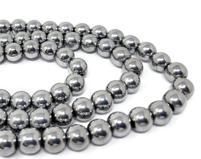 Silver Magnetic Hematite 8mm Round Bead - 50 beads - Whole Strand - Silver Plated - mirror bead