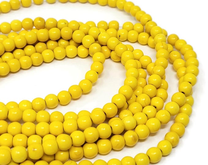 Yellow 6mm Round Bead - 69 beads - whole strand - Bright Mustard Yellow - Lemon Synthetic Turquoise