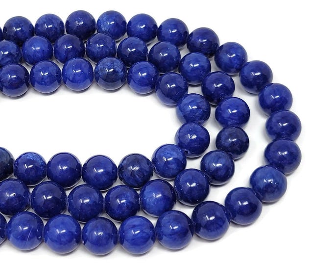 Denim Blue Mountain Jade 12mm Round Bead - Whole Strand - 32 beads - blueberry shiny opaque dyed marble