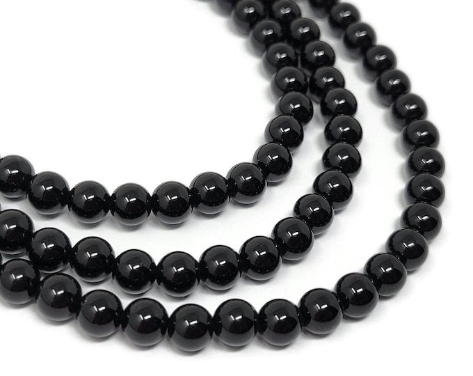 Black Onyx 6mm Round Bead - 63 Beads - Whole Strand - shiny gloss semi-opaque stone