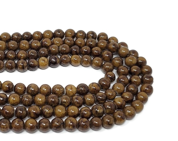 Bronze Brown Mountain Jade 6mm Round Bead - 66 beads - Whole Stand - imitation tiger's eye dyed marble - Root Beer Mashan Jade