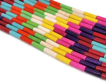 Rainbow Column or Tube Bead - 13mm by 4mm - 31 beads - Whole Strand - Mixed Color - Mix - Colorful - Multicolor cylinder