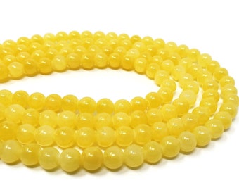 Butter Yellow Mountain Jade - 6mm Round Bead - 69 beads - Full Strand - Mashan - mustard gold marigold dandelion - candy - yellow marble