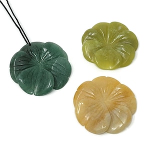Stone Pansy Pendant - Large Top Drilled Carved Flower - 39mm by 7mm - DIY necklace pendant - green aventurine yellow marble serpentine