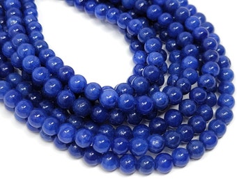 Denim Blue Mountain Jade 6mm Round Bead - 67 beads - Whole Strand - shiny marble - blueberry Mashan Jade