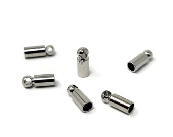 Silver Cord Ends For 1.5mm Round Cord - 2mm inner diameter - 7mm by 2.5mm - glue on - 10 20 50 100 250 pcs - platinum leather end cap
