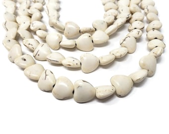 Bone White Heart Bead - 11x12x6mm - whole strand - 38 beads - cream synthetic turquoise hearts