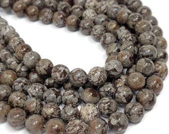 Brown Snowflake Obsidian 8mm Round Bead - whole strand - 49 beads - brown and cream spotted stone