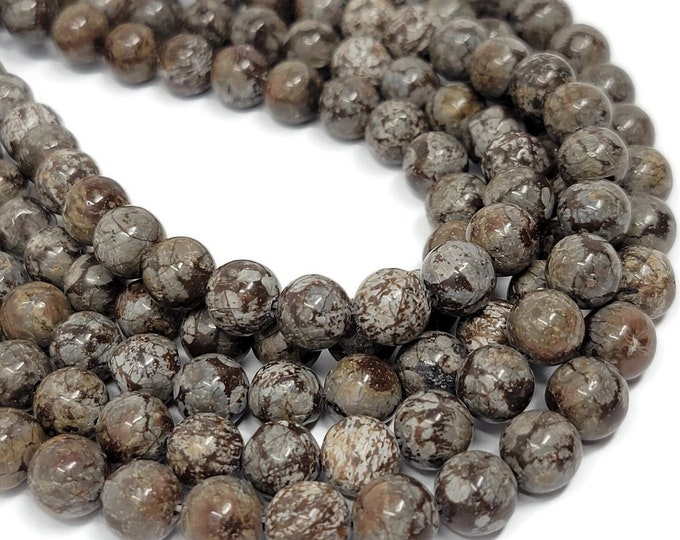 Brown Snowflake Obsidian 8mm Round Bead - Full Strand - 49 beads - brown and cream spotted stone