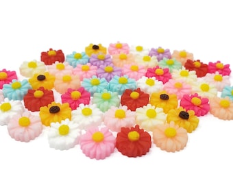 Small Daisy Cabochon - Two-tone Mixed Color - Resin - 11mm by 4.5mm - 10 20 50 100 pcs - Variety Bulk - DIY - Plastic Flower Craft Cabs