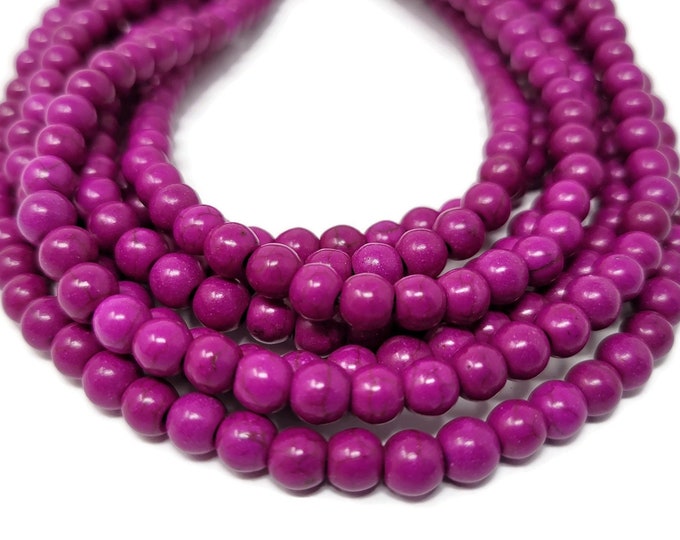 Red Violet 6mm Round Bead - 72 Beads - Whole strand - purple synthetic turquoise