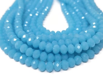 Blue Faceted Glass Abacus or Rondelle Bead - 6x4mm - about 100 Beads - extra long 18 inch strand blue milk glass