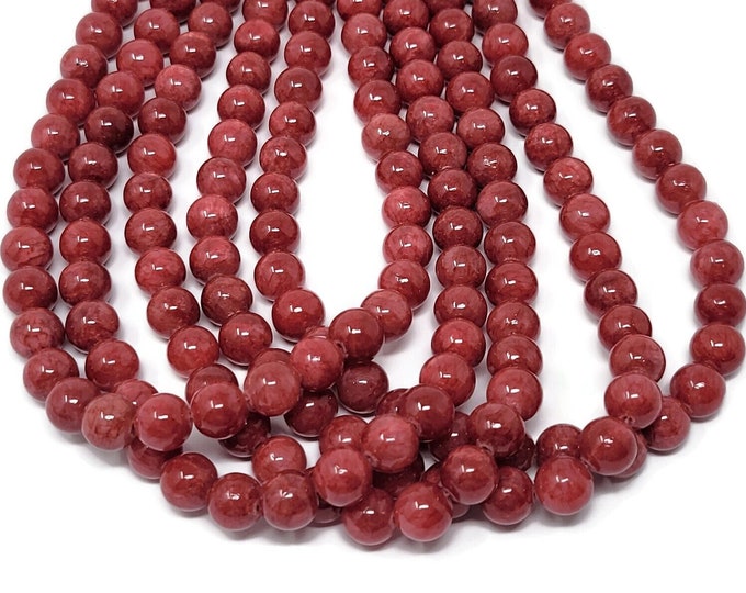Cranberry Red Mountain Jade 10mm Round Bead - Whole Strand - 39 beads -Mashan jade - pomegranate marble