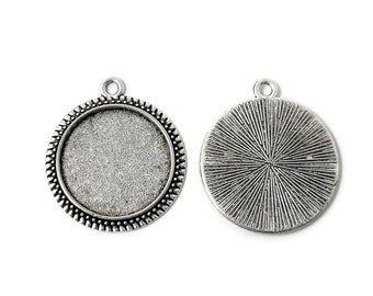 Antique Silver Bezel with 20mm Tray and Starburst back - blank cabochon setting for 20mm cabochons - 50 25 10 5 pcs - pendant bezel cup