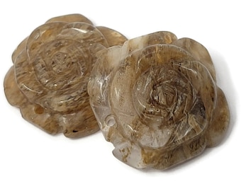 Caramel Brown Glass Rose Pendant: Top Drilled Flower, 25mm