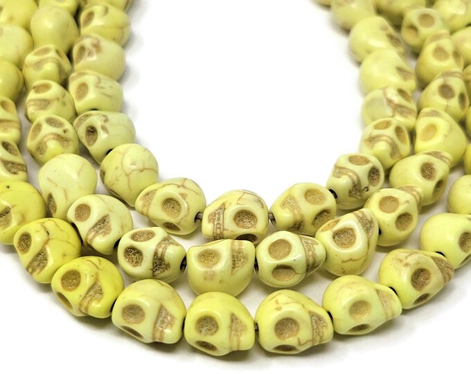 Yellow Skull Beads - 10mm by 9mm by 8mm - 39 beads - Whole Strand - lemon synthetic turquoise skulls - howlite