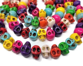 Side Drilled Mixed Color Skull Beads - 14mm by 13mm by 11mm - 40 beads - sideways drilling - rainbow howlite skulls - assorted colors