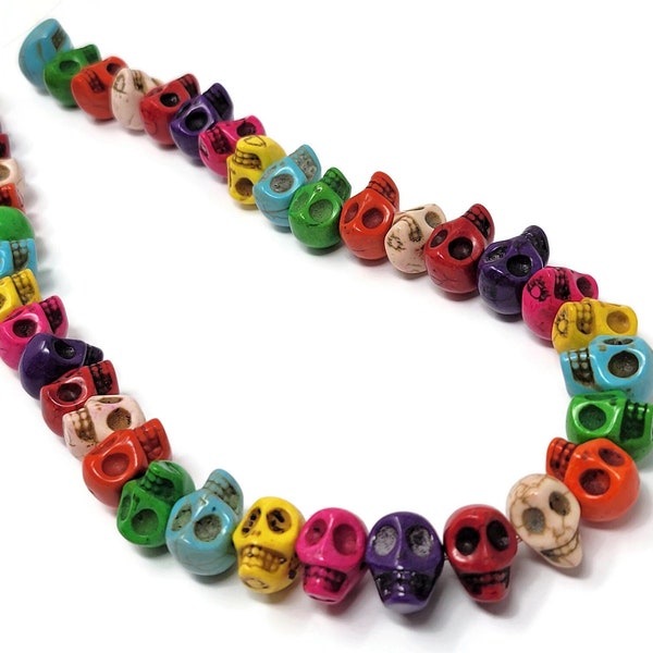 Side Drilled Mixed Color Skull Beads - 14mm x 13mm x 11mm - 40 beads - sideways drilling - rainbow howlite skulls - assorted colors