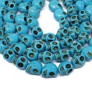 Blue Turquoise Large Skull Bead - 18mm by 17mm by 14mm - 22 beads - Howlite Skulls - Whole Strand - Sky Blue Synthetic Turquoise