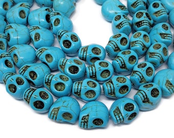 Blue Turquoise Large Skull Bead - 18mm by 17mm by 14mm - 22 beads - Howlite Skulls - Whole Strand - Sky Blue Synthetic Turquoise