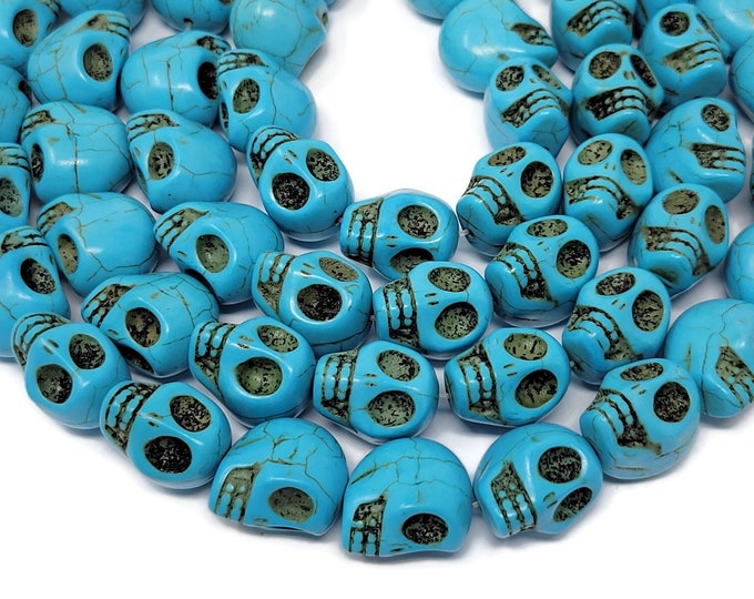 Blue Turquoise Large Skull Bead - 18mm by 17mm by 14mm - 22 beads - Howlite Skulls - Whole Strand - Sky Blue Synthetic Turquoise