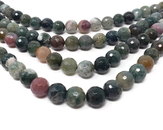 Indian Agate 10mm Faceted Round Bead - Whole Strand - 38 beads - Mixed Color Green Stone Colorful - fancy jasper