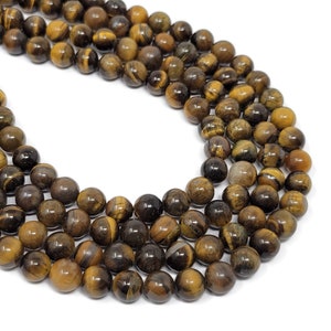 Tiger Eye 8mm Round Bead - 47 beads - Full Strand - genuine yellow tiger&#39;s eye stone - honey and brown