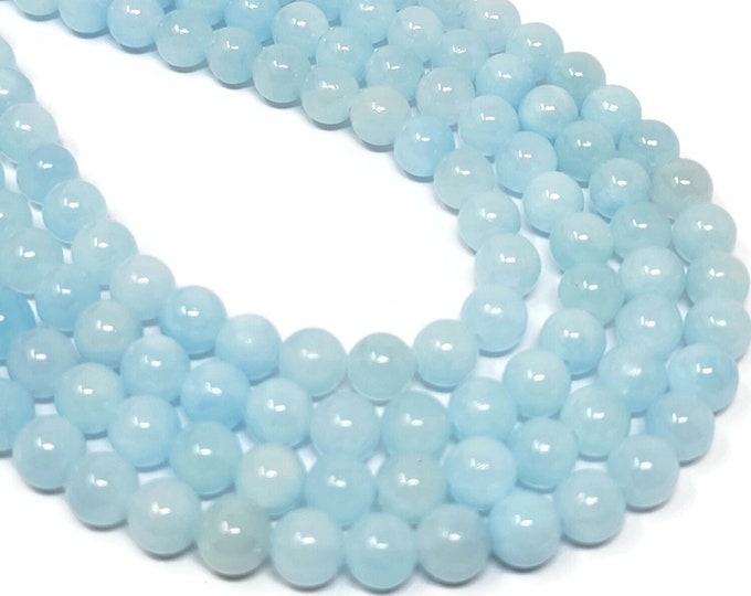 Light Blue Jade 8.5mm Round Bead - Light Pale Aqua - 50 beads - Whole Strand - pastel ocean sea glass opaque bead