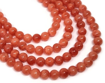 Tangerine Orange Mountain Jade 8mm Round Bead - 50 beads - whole strand - peach Mashan jade - orange marble