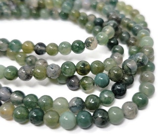 Green Moss Agate 6mm Round Bead - 69 beads - whole strand - shades of green stone