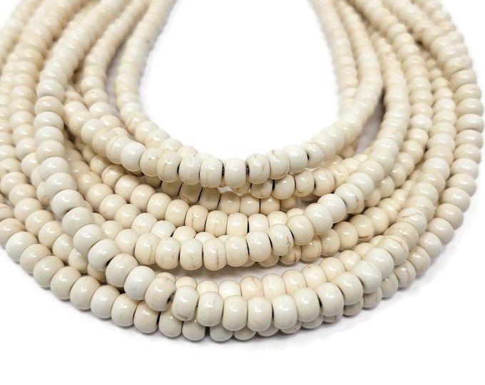 Bone White Rondelle or Abacus Bead - 6mm by 4mm - 91 beads - Whole Strand - beige cream ivory synthetic turquoise - saucer - spacer