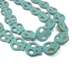 Blue Flat Skull Bead - Large Skulls - 22mm by 20mm by 4.5mm - 18 beads - synthetic turquoise - Whole Strand