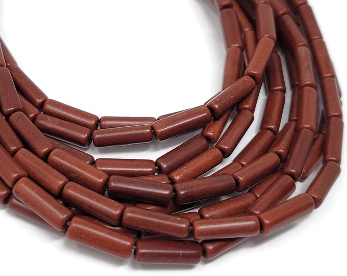 Brown Rust Tube or Cylinder Bead - 13mm by 4mm - 29 beads - whole strand - saddle burnt umber chestnut synthetic turquoise