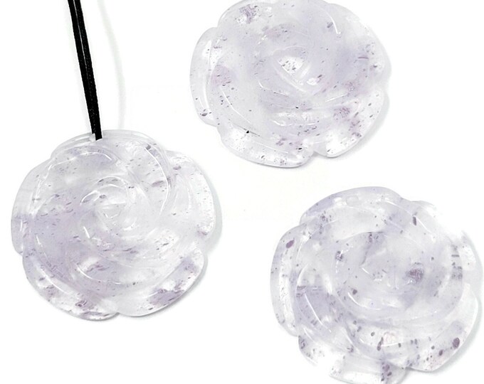Lavender Glass Rose Pendant: Carved Flower, Top Drilled (30mm x 7mm, 1.5mm hole)