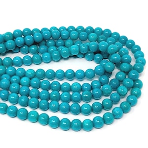 Cyan Blue Mountain Jade 6mm Round Bead - 64 beads - turquoise aqua - Mashan Jade - marble - whole strand