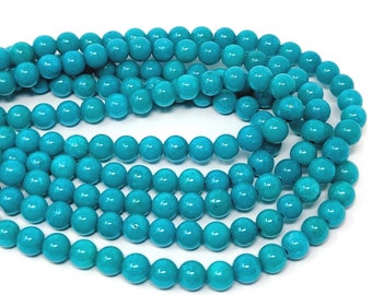 Cyan Blue Mountain Jade 6mm Round Bead - 64 beads - whole strand Mashan Jade - marble